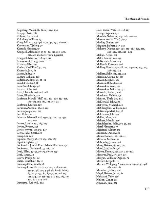 Page containing two-column index listing people alphabetized by last name, with page numbers for each.