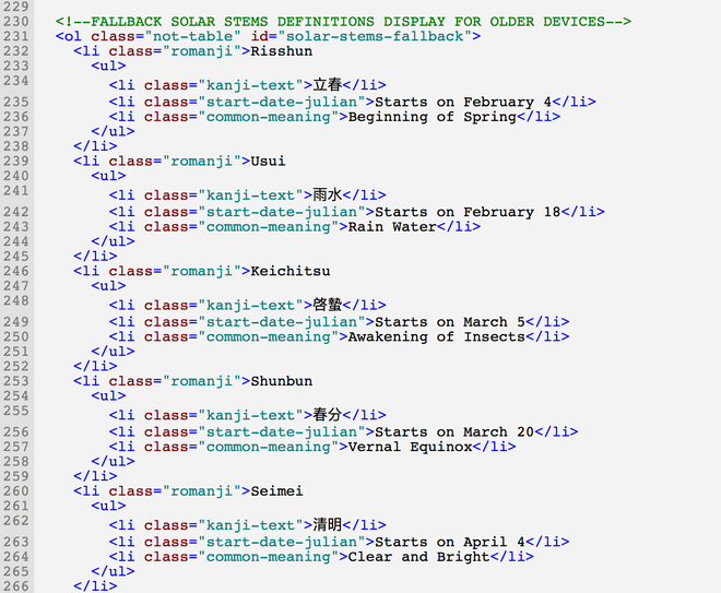 Ebook HTML coding for fallback display of Cold Heart table data formatted for older ebook ereaders and devices